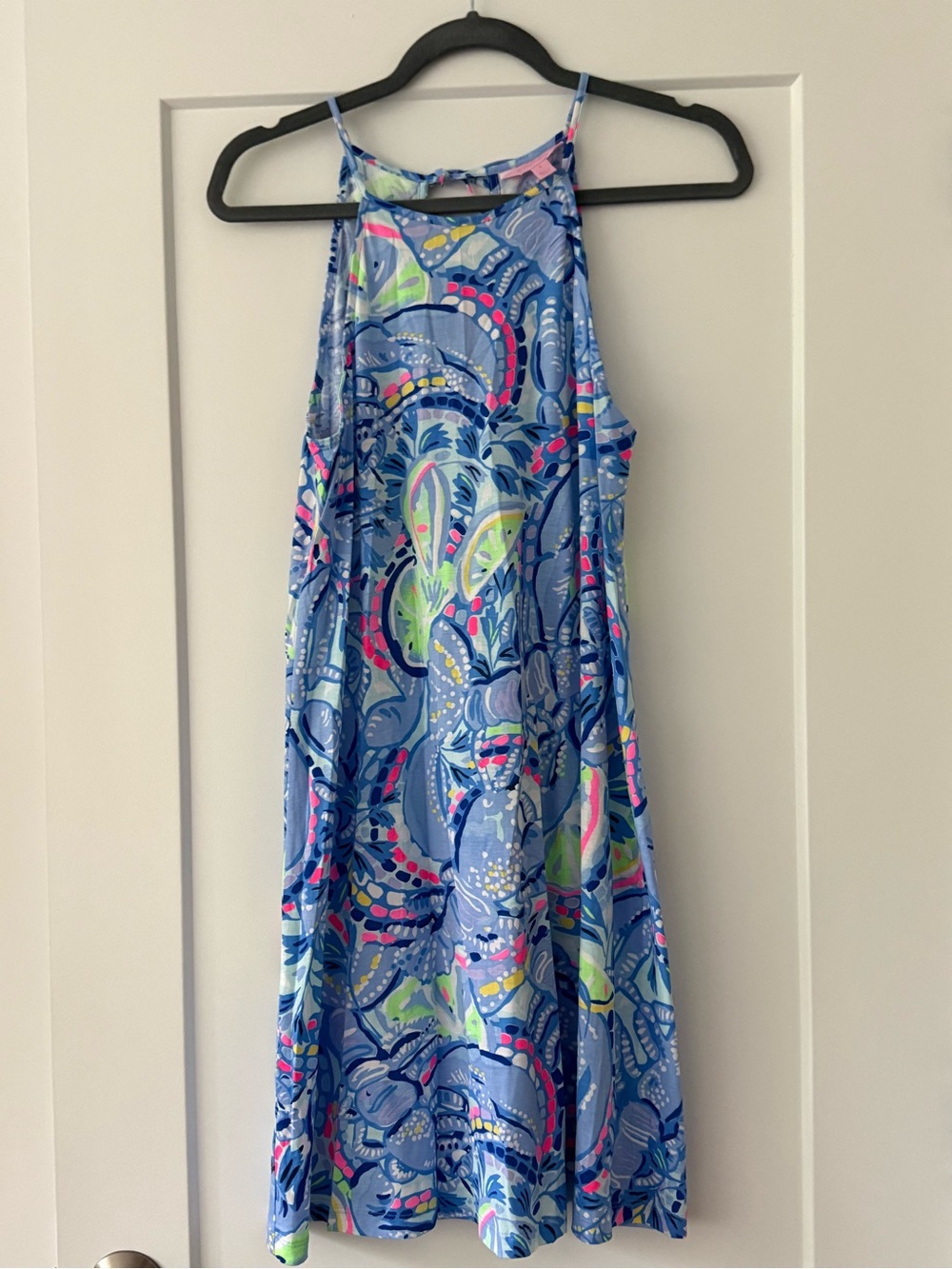 Lilly Pulitzer Blue Floral Halter-Style Midi Dress with Neon Accents